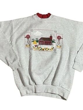 VTG santee by pluma sweater barn/sunflower farm Grandma sweatshirt Med USA Made